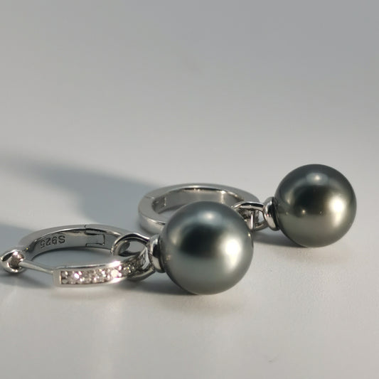 Tahitian Saltwater Real Black Pearl Ear Stud Two-way Usage S925 Silver Moissanite Earrings