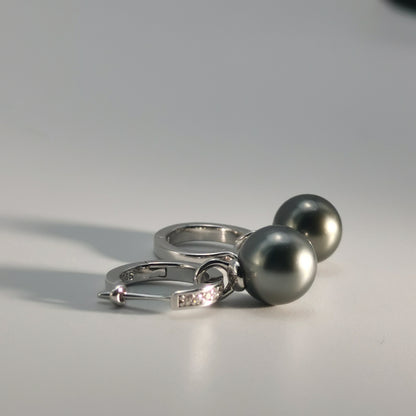 Tahitian Saltwater Real Black Pearl Ear Stud Two-way Usage S925 Silver Moissanite Earrings