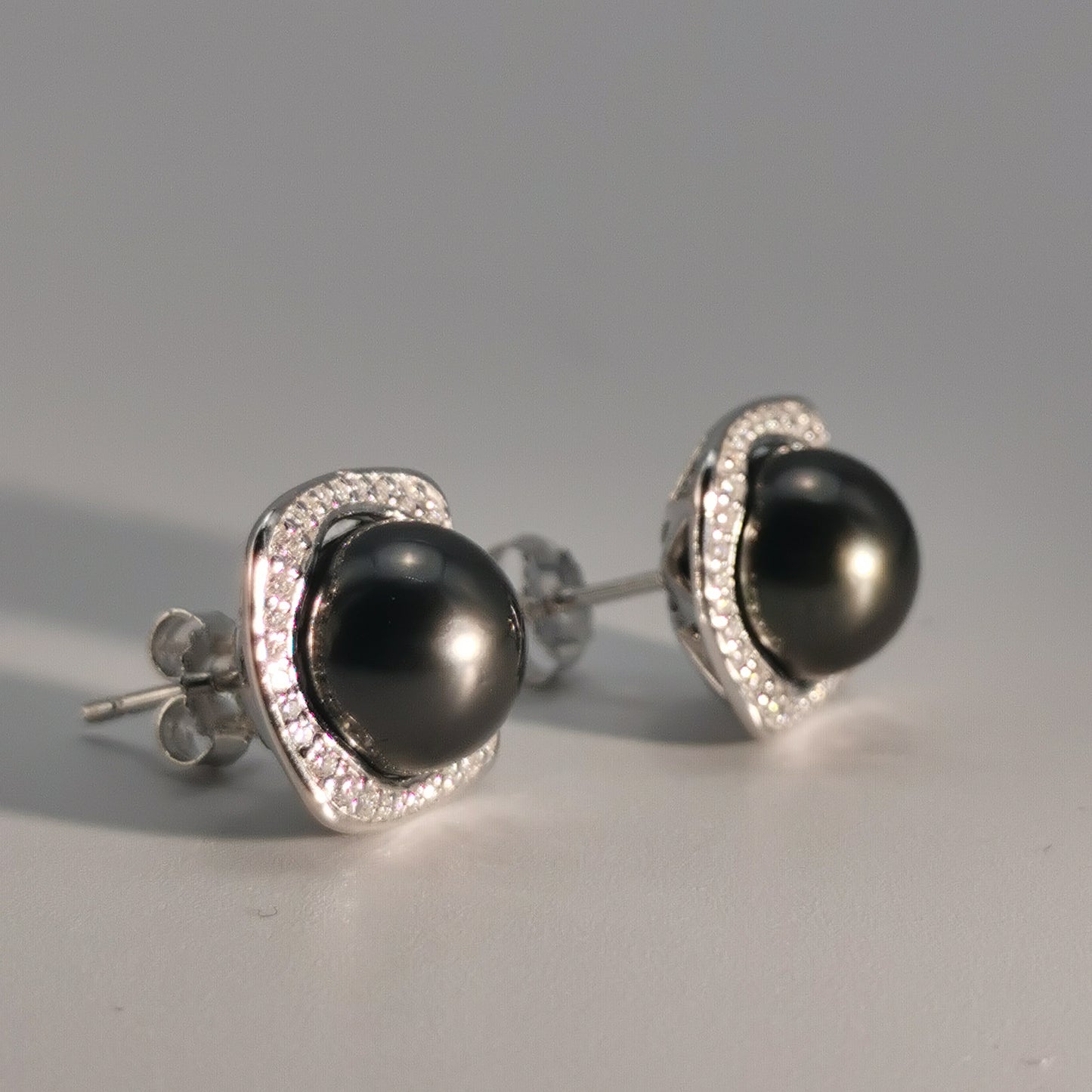 Tahitian Saltwater Real Black Pearl Ear Stud Stars and Moon S925 Silver Moissanite Earrings