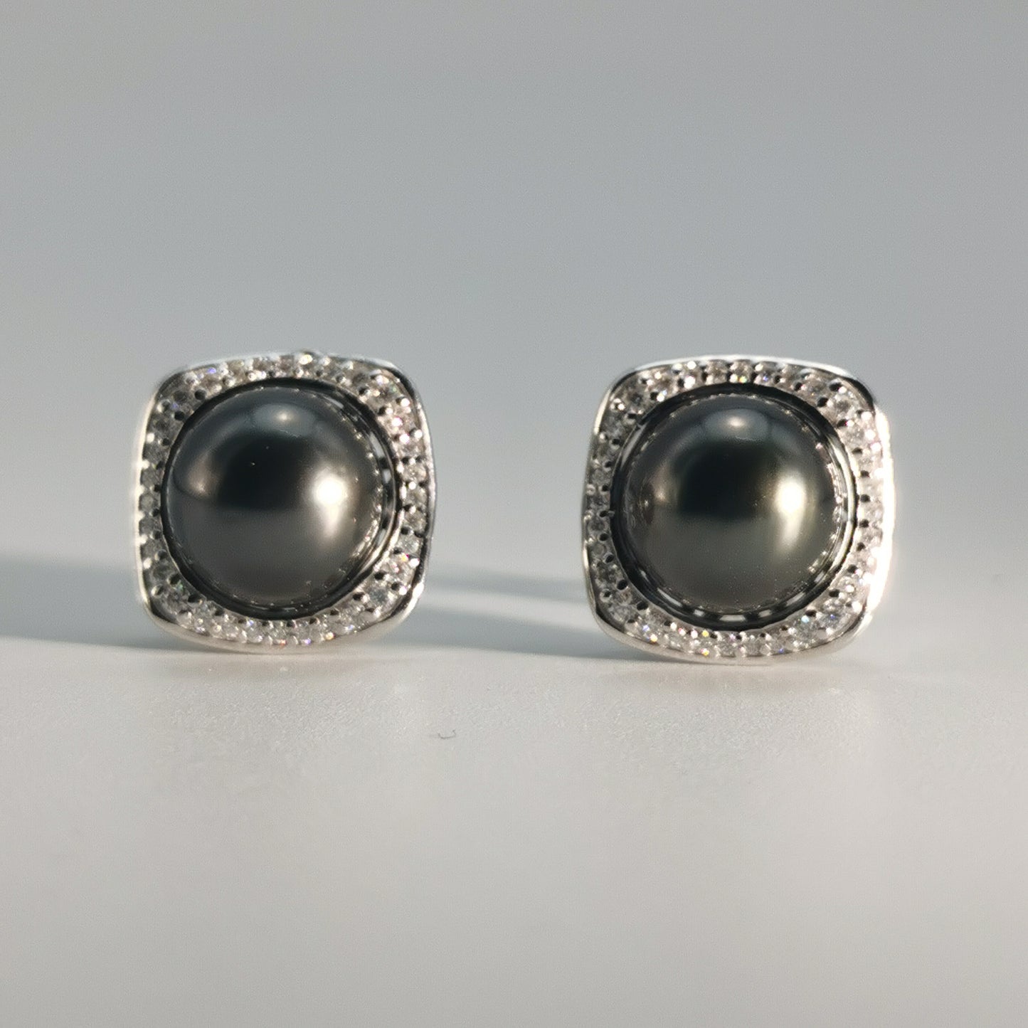 Tahitian Saltwater Real Black Pearl Ear Stud Stars and Moon S925 Silver Moissanite Earrings