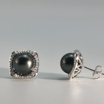 Tahitian Saltwater Real Black Pearl Ear Stud Stars and Moon S925 Silver Moissanite Earrings