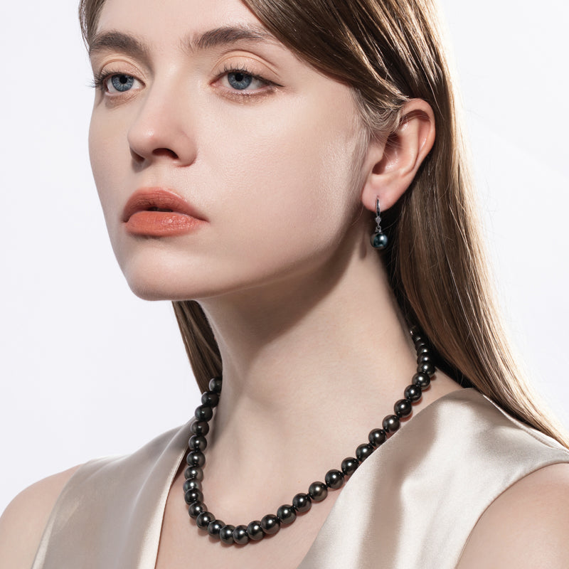 Tahitian Saltwater Real Black Pearl Ear Stud Hook Shape S925 Silver Moissanite Earrings