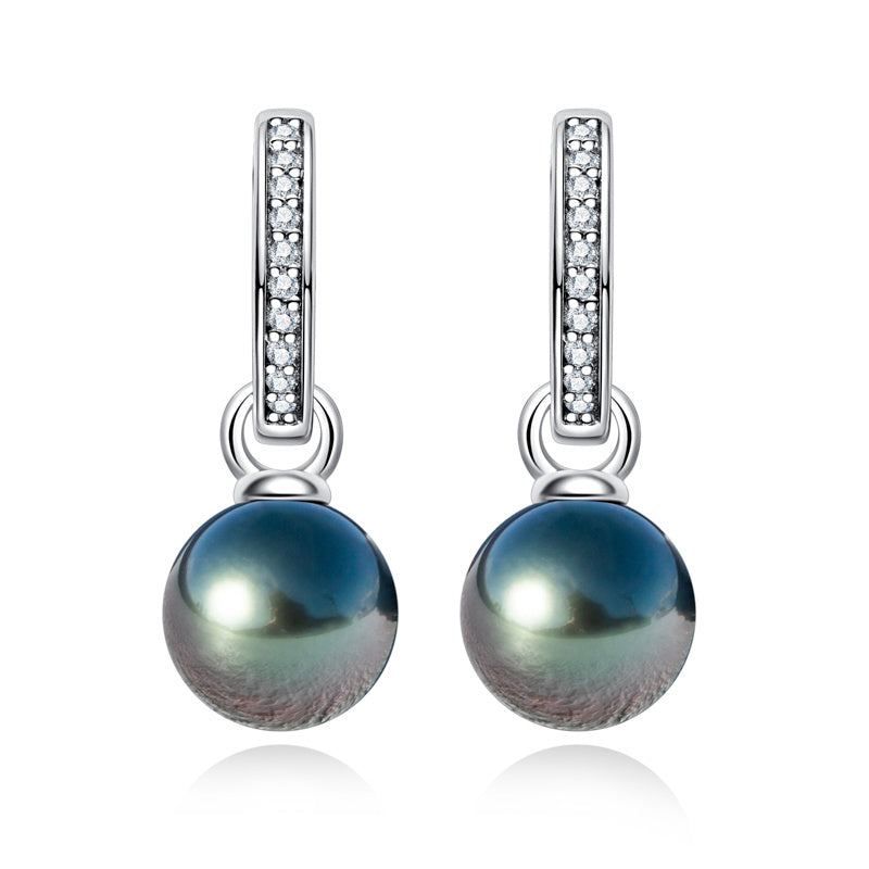 Tahitian Saltwater Real Black Pearl Ear Stud Two-way Usage S925 Silver Moissanite Earrings