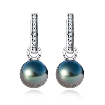 Tahitian Saltwater Real Black Pearl Ear Stud Two-way Usage S925 Silver Moissanite Earrings