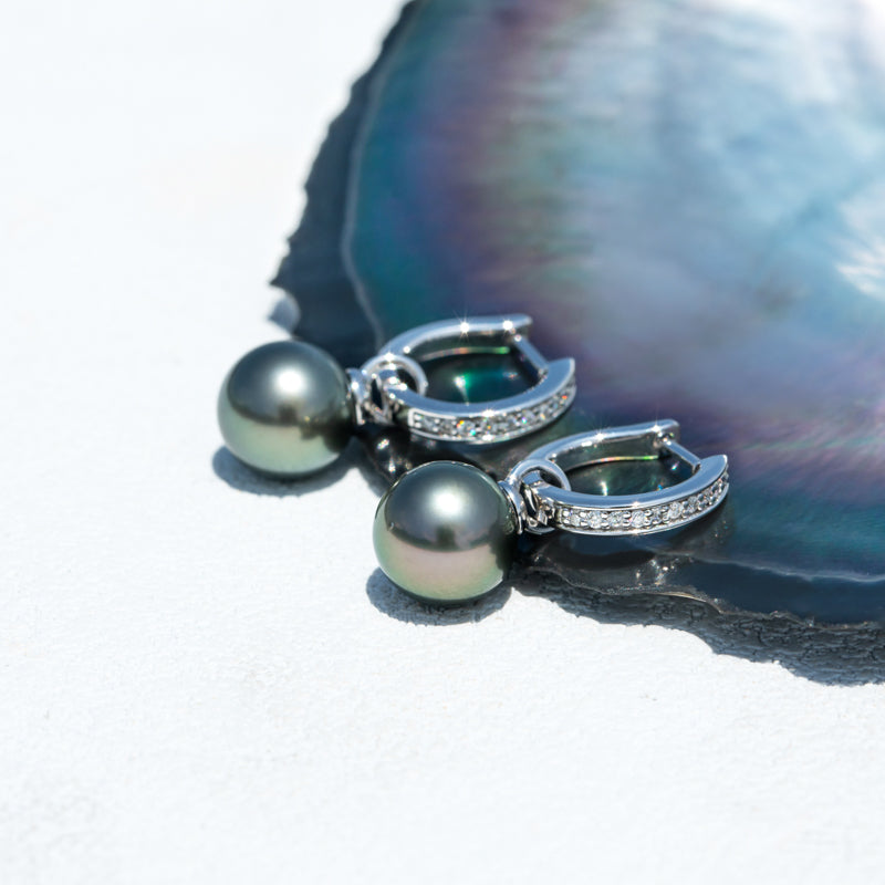 Tahitian Saltwater Real Black Pearl Ear Stud Two-way Usage S925 Silver Moissanite Earrings