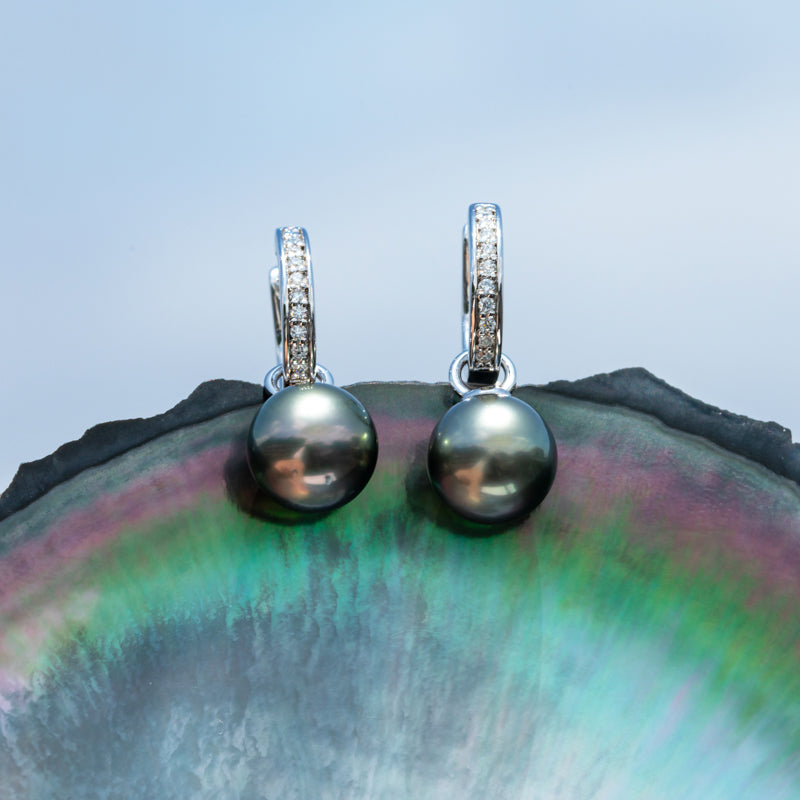 Tahitian Saltwater Real Black Pearl Ear Stud Two-way Usage S925 Silver Moissanite Earrings