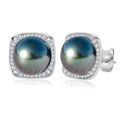 Tahitian Saltwater Real Black Pearl Ear Stud Stars and Moon S925 Silver Moissanite Earrings