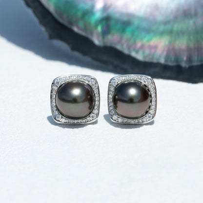 Tahitian Saltwater Real Black Pearl Ear Stud Stars and Moon S925 Silver Moissanite Earrings