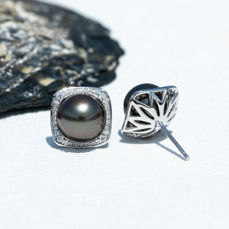 Tahitian Saltwater Real Black Pearl Ear Stud Stars and Moon S925 Silver Moissanite Earrings