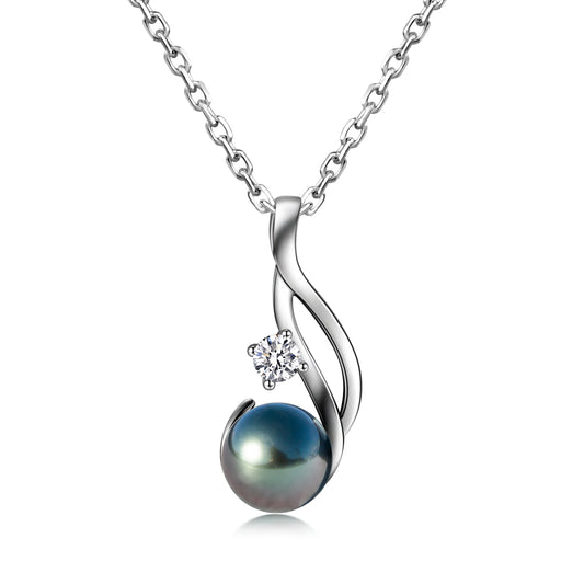 Real Black Saltwater Tahitian Pearl Pendant S925 Silver Moissanite Necklace