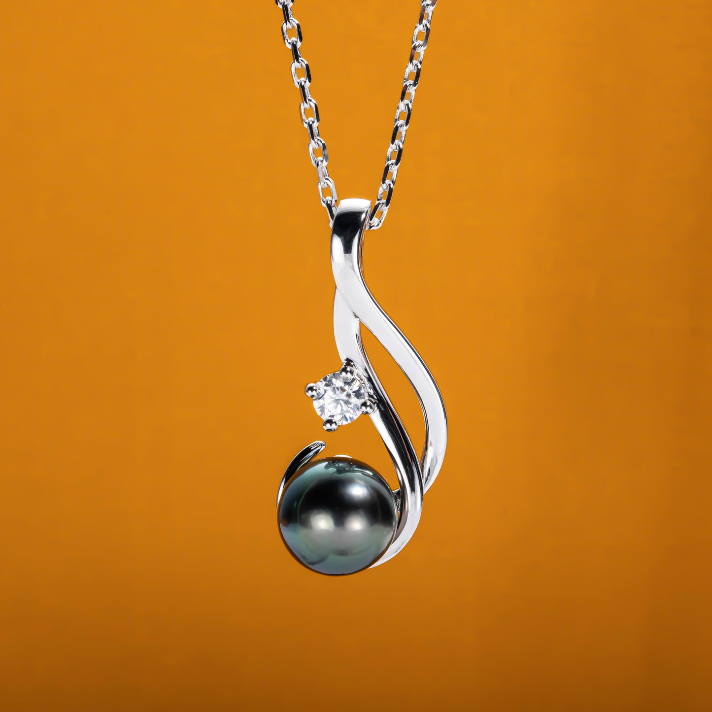 Real Black Saltwater Tahitian Pearl Pendant S925 Silver Moissanite Necklace