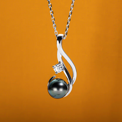 Real Black Saltwater Tahitian Pearl Pendant S925 Silver Moissanite Necklace