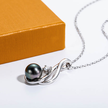 Real Black Saltwater Tahitian Pearl Pendant S925 Silver Moissanite Necklace