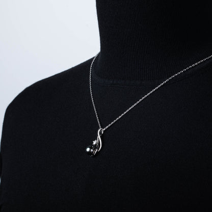 Real Black Saltwater Tahitian Pearl Pendant S925 Silver Moissanite Necklace