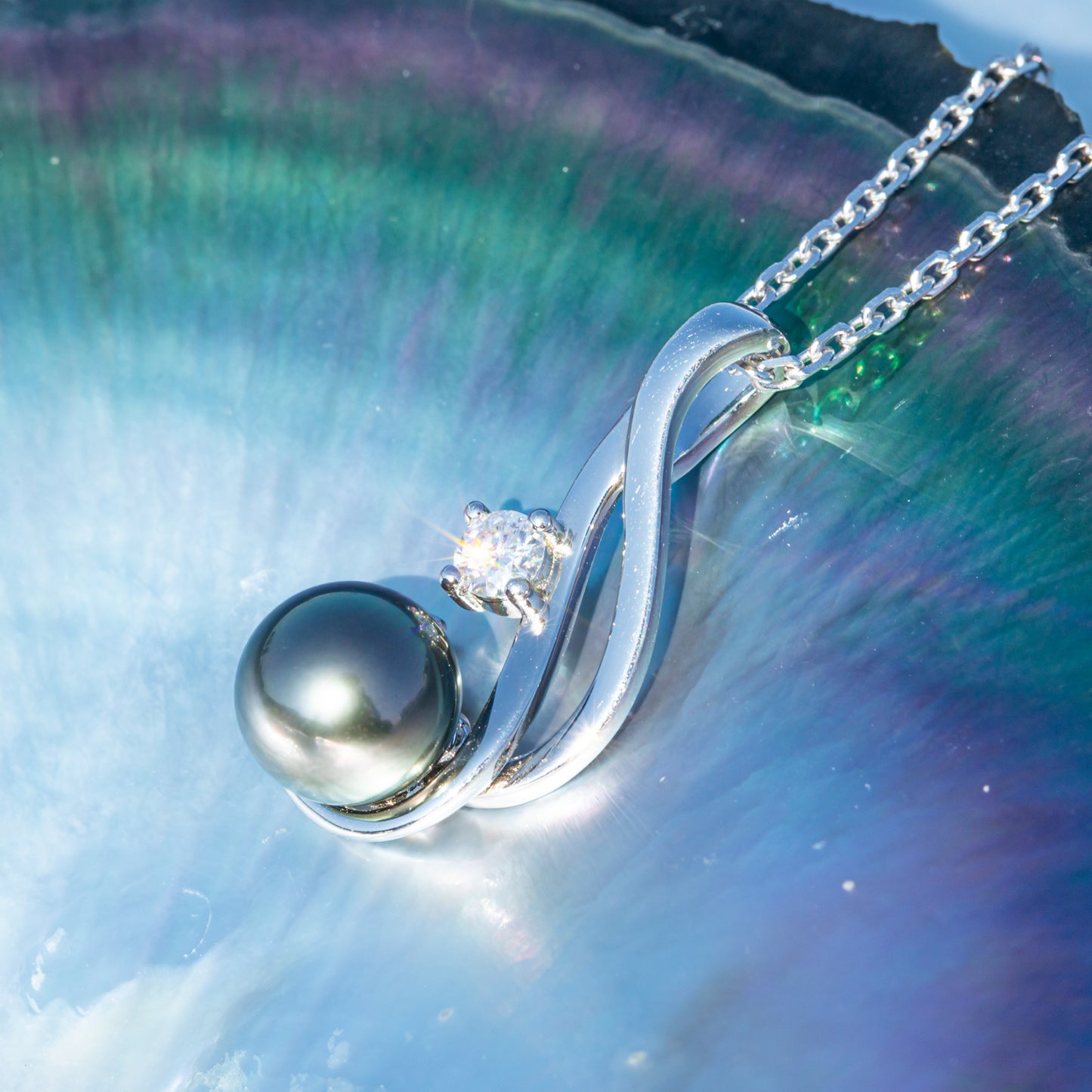 Real Black Saltwater Tahitian Pearl Pendant S925 Silver Moissanite Necklace