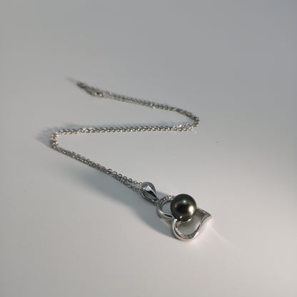 Tahitian Real Black Saltwater Pearl Heart Shape Pendant S925 Silver Moissanite Necklace