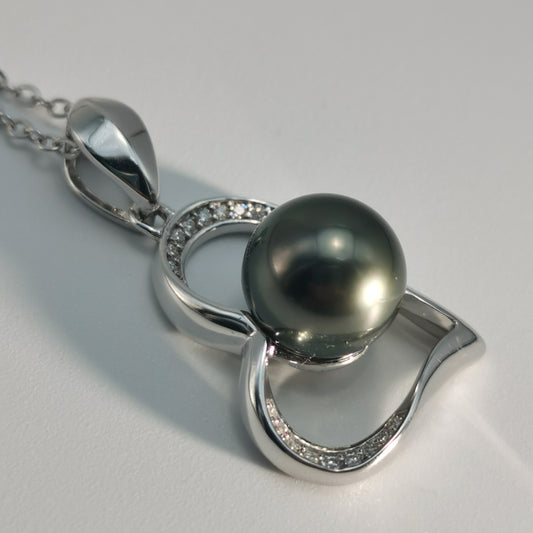 Tahitian Real Black Saltwater Pearl Heart Shape Pendant S925 Silver Moissanite Necklace