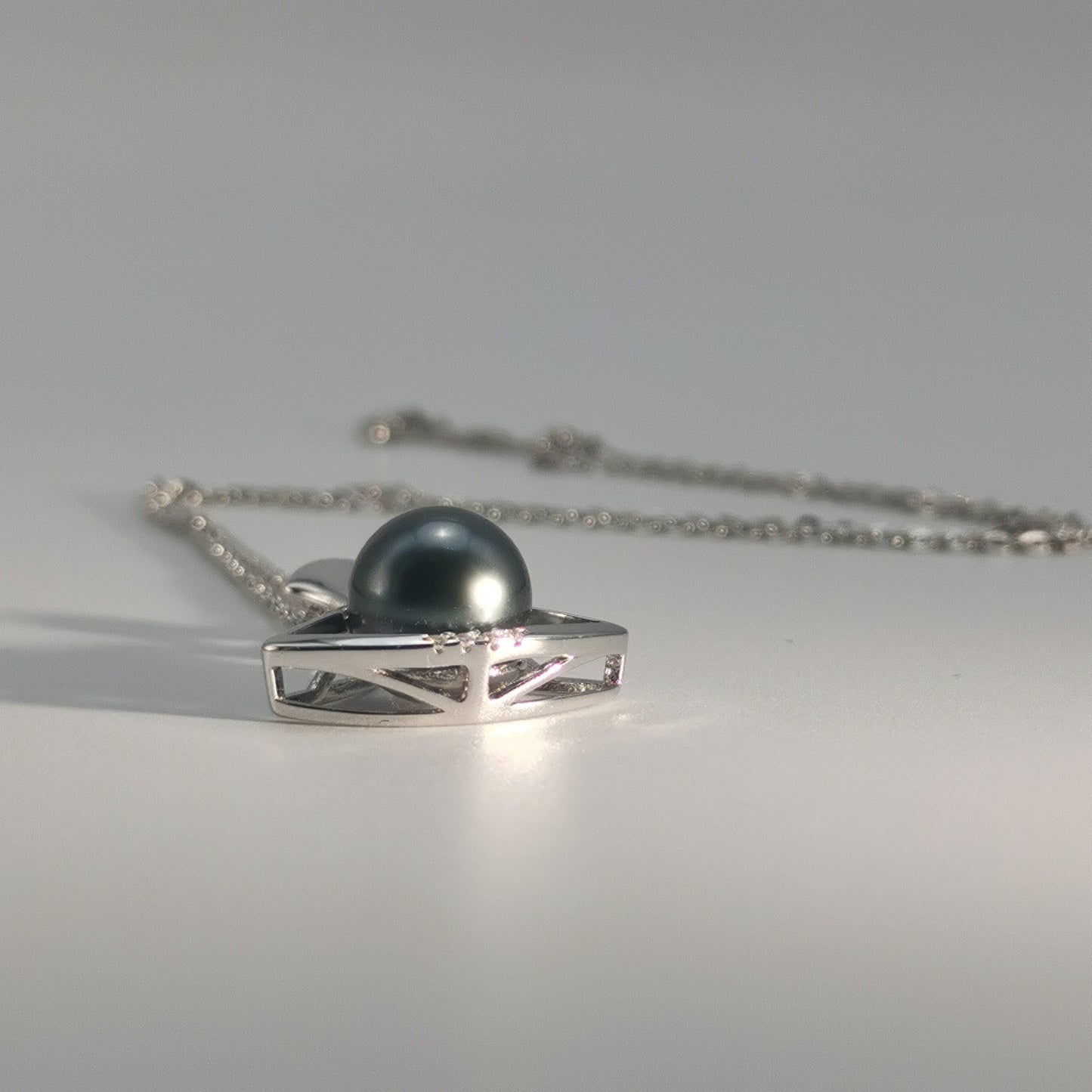 Tahitian Real Black Saltwater Pearl Princess Shape Pendant S925 Silver Moissanite Necklace