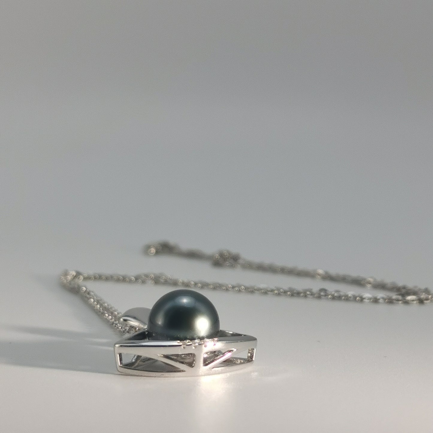 Tahitian Real Black Saltwater Pearl Princess Shape Pendant S925 Silver Moissanite Necklace