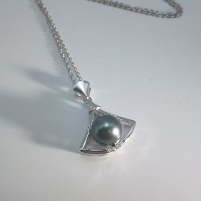 Tahitian Real Black Saltwater Pearl Princess Shape Pendant S925 Silver Moissanite Necklace