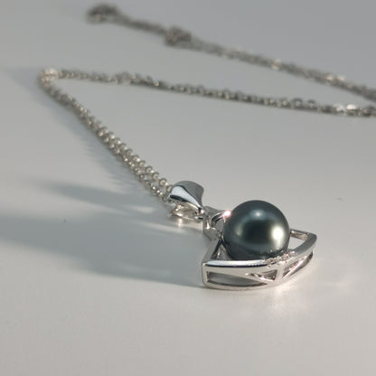 Tahitian Real Black Saltwater Pearl Princess Shape Pendant S925 Silver Moissanite Necklace