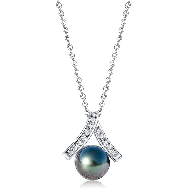 Real Tahitian Black Saltwater Pearl Pendant S925 Silver Moissanite Necklace