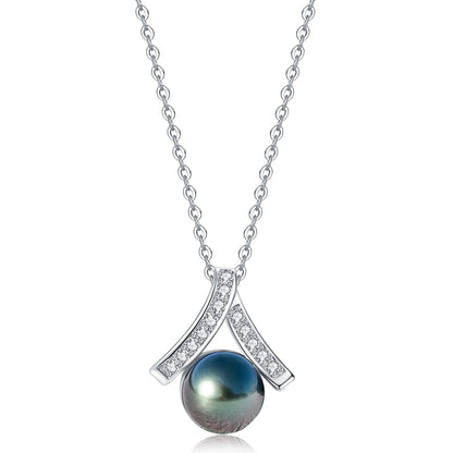 Real Tahitian Black Saltwater Pearl Pendant S925 Silver Moissanite Necklace