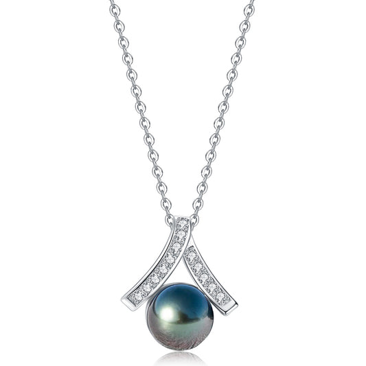 Real Tahitian Black Saltwater Pearl Pendant S925 Silver Moissanite Necklace