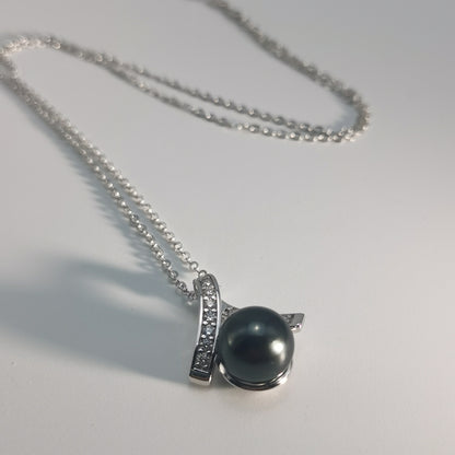 Real Tahitian Black Saltwater Pearl Pendant S925 Silver Moissanite Necklace