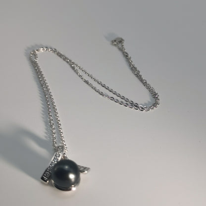Real Tahitian Black Saltwater Pearl Pendant S925 Silver Moissanite Necklace