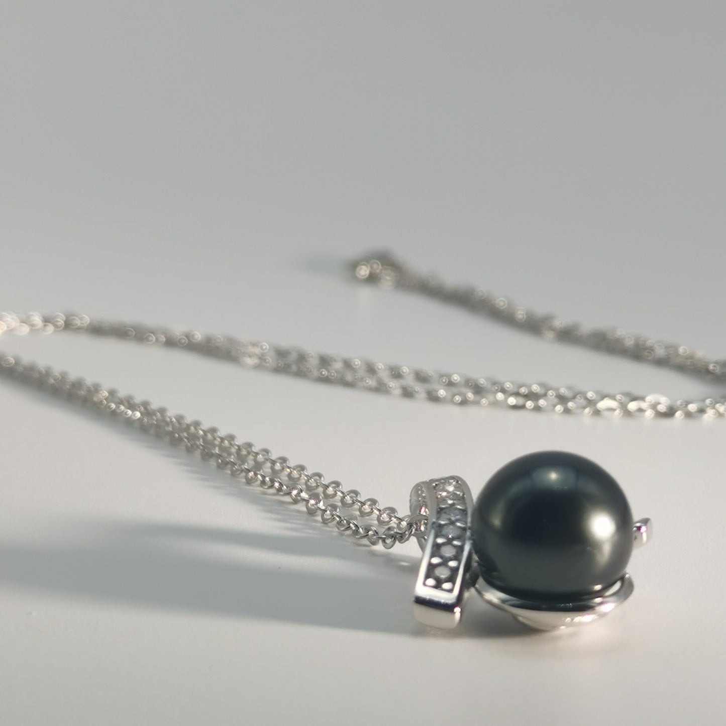 Real Tahitian Black Saltwater Pearl Pendant S925 Silver Moissanite Necklace