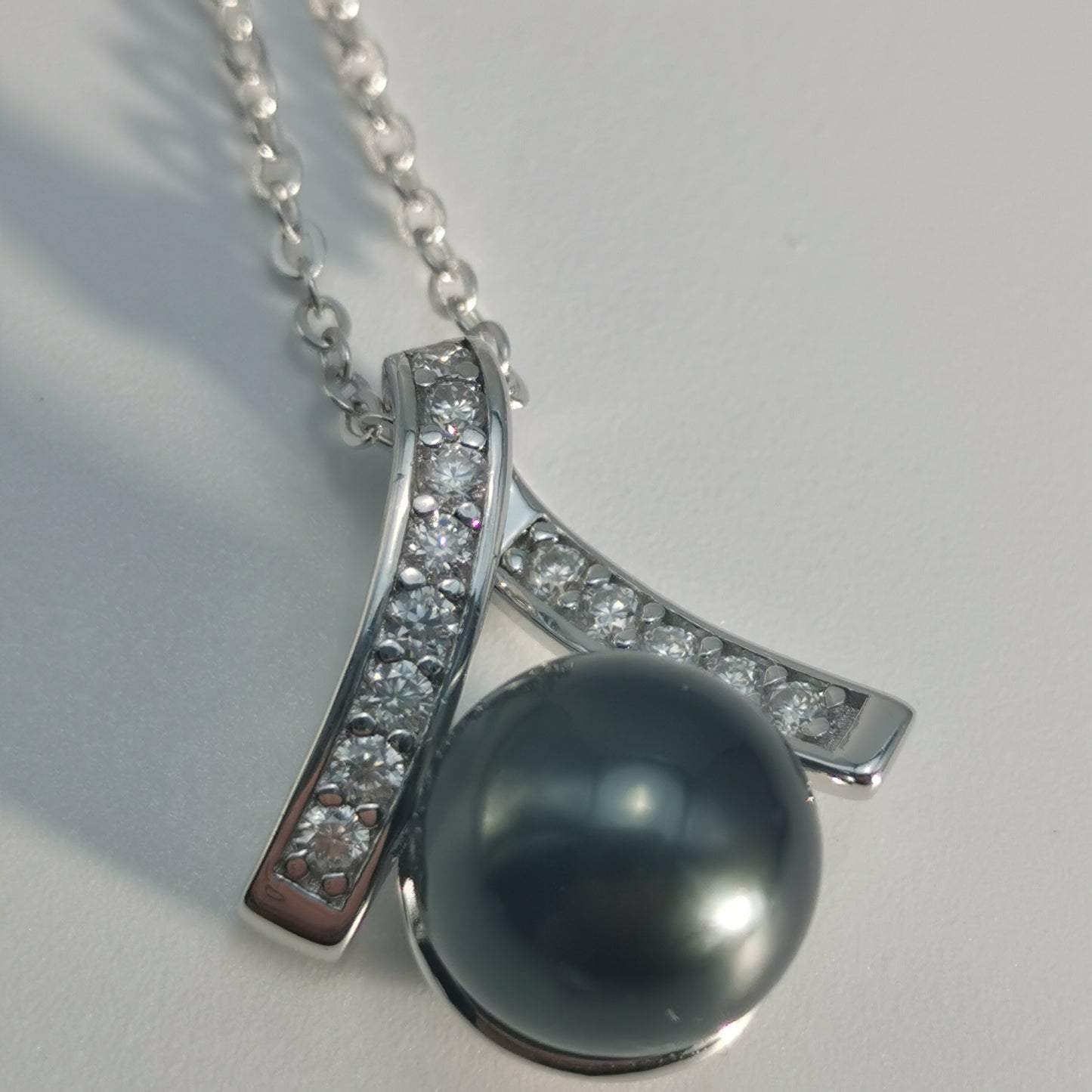 Real Tahitian Black Saltwater Pearl Pendant S925 Silver Moissanite Necklace