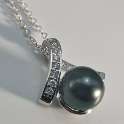 Real Tahitian Black Saltwater Pearl Pendant S925 Silver Moissanite Necklace