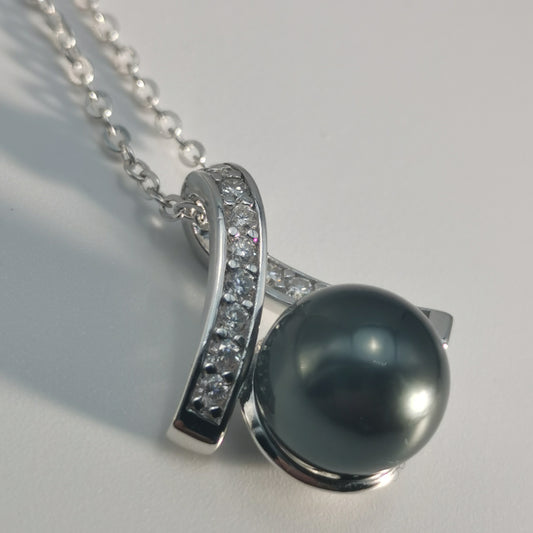 Real Tahitian Black Saltwater Pearl Pendant S925 Silver Moissanite Necklace