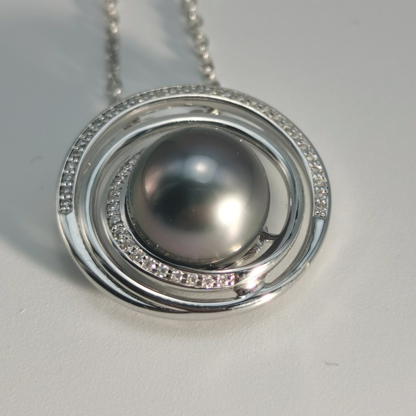 Natural Real Tahitian Black Saltwater Pearl Pendant S925 Silver Moissanite Necklace