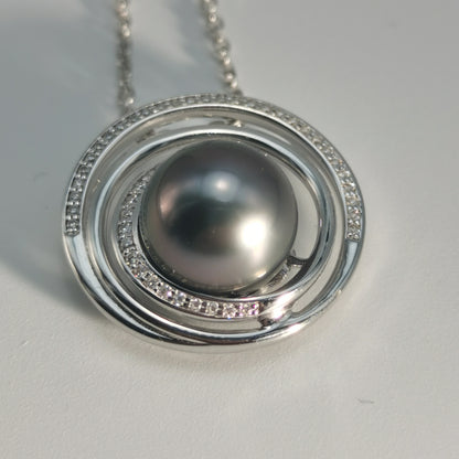 Natural Real Tahitian Black Saltwater Pearl Pendant S925 Silver Moissanite Necklace