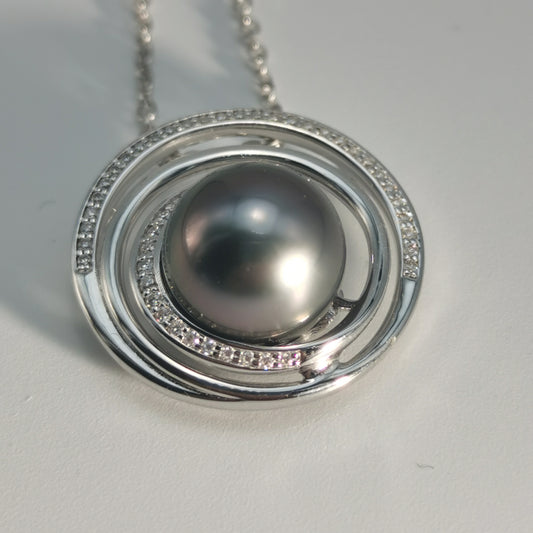 Natural Real Tahitian Black Saltwater Pearl Pendant S925 Silver Moissanite Necklace