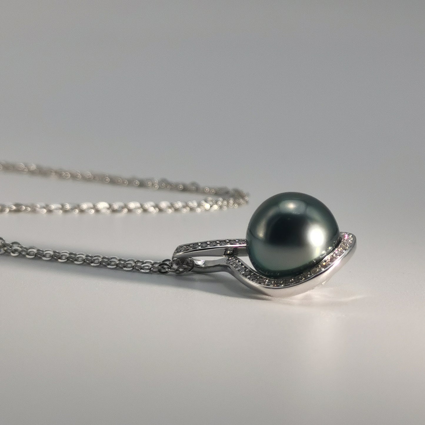 Tahitian Saltwater Real Black Pearl Moissanite Pendant S925 Silver Necklace