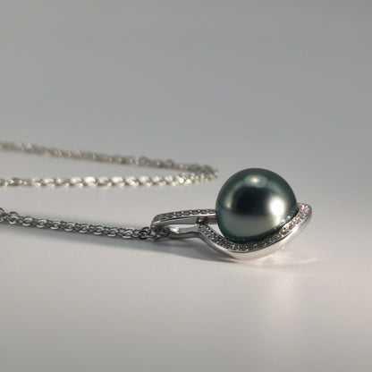 Tahitian Saltwater Real Black Pearl Moissanite Pendant S925 Silver Necklace