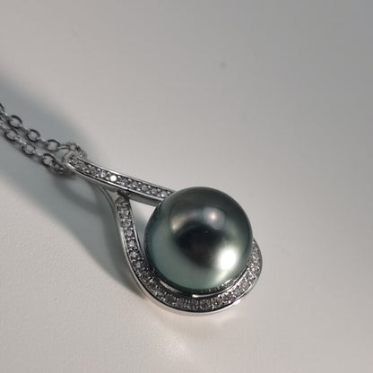 Tahitian Saltwater Real Black Pearl Moissanite Pendant S925 Silver Necklace
