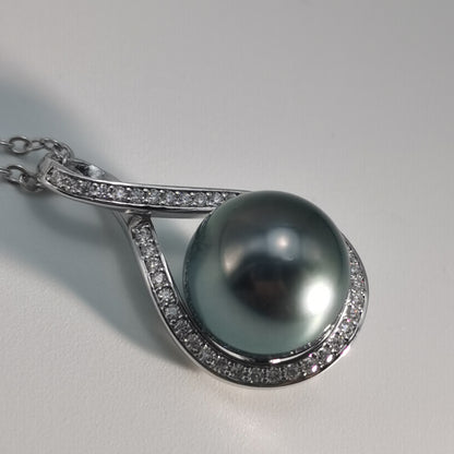 Tahitian Saltwater Real Black Pearl Moissanite Pendant S925 Silver Necklace