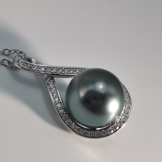 Tahitian Saltwater Real Black Pearl Moissanite Pendant S925 Silver Necklace