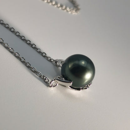 Tahitian Saltwater Real Black Pearl Cat Shape Pendant S925 Silver Moissanite Necklace