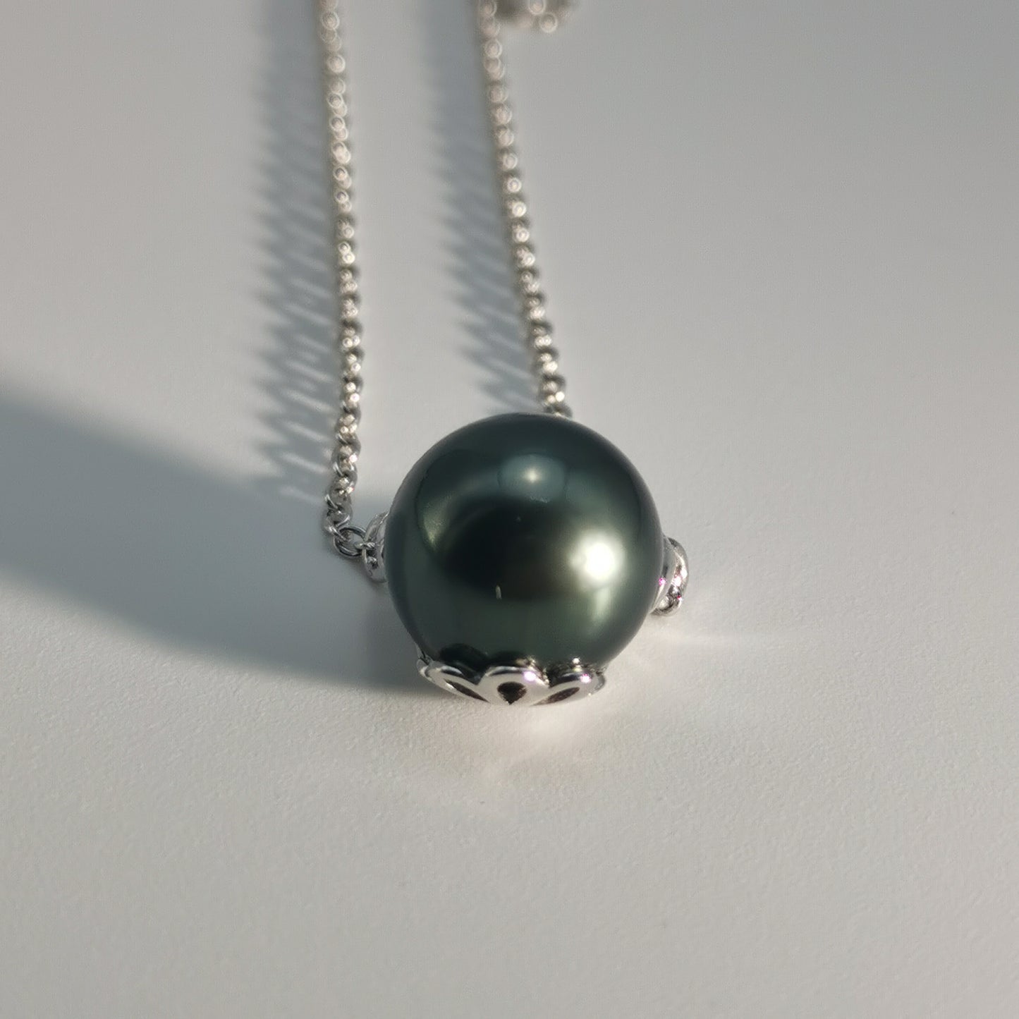 Tahitian Saltwater Real Black Pearl Cat Shape Pendant S925 Silver Moissanite Necklace