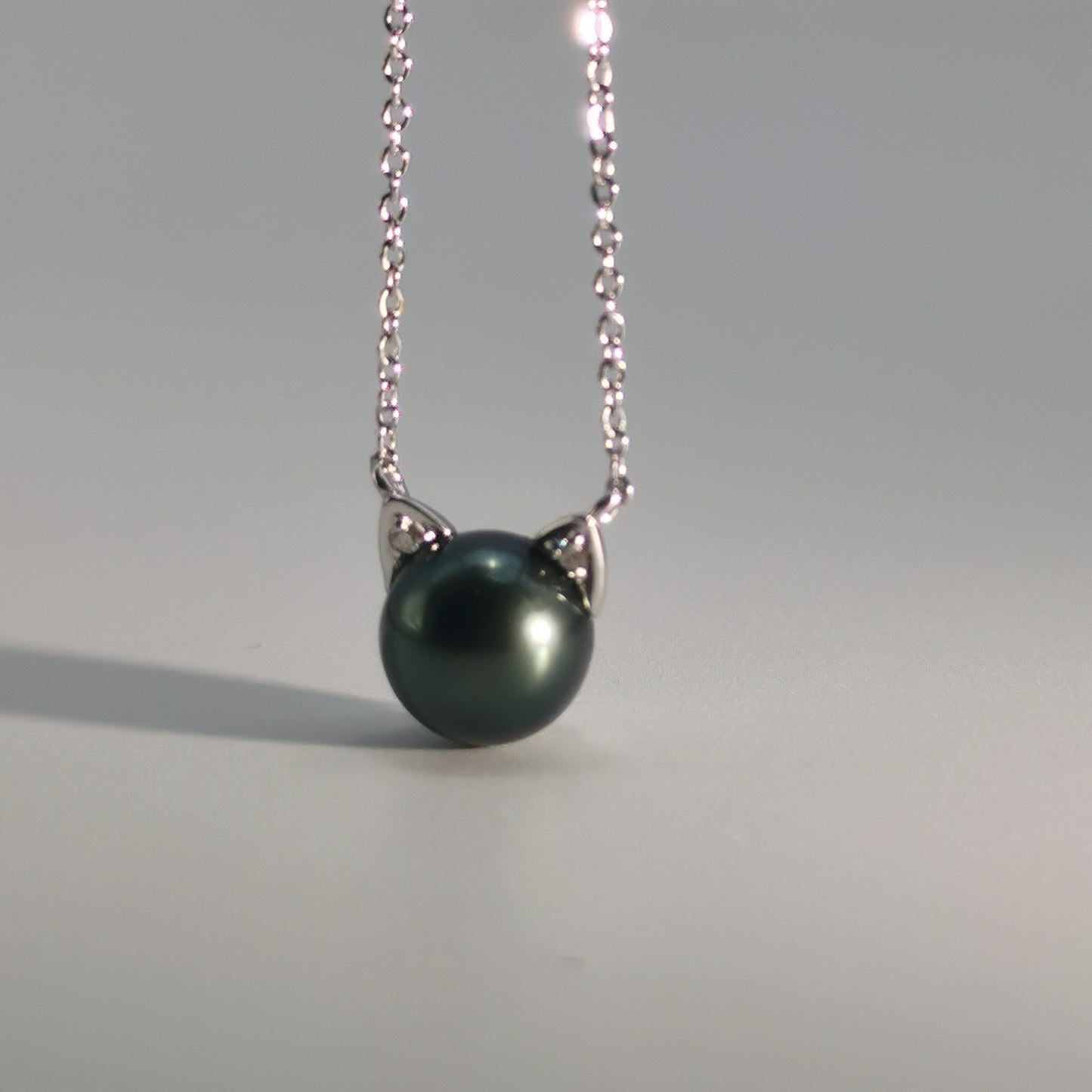 Tahitian Saltwater Real Black Pearl Cat Shape Pendant S925 Silver Moissanite Necklace
