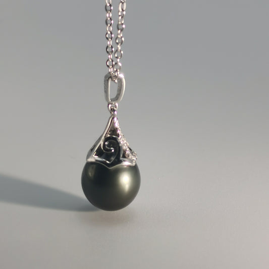 Tahitian Black Saltwater Raindrop Pearl Pendant S925 Silver Moissanite Necklace
