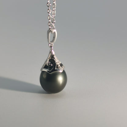 Tahitian Black Saltwater Raindrop Pearl Pendant S925 Silver Moissanite Necklace