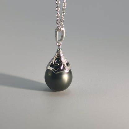 Tahitian Black Saltwater Raindrop Pearl Pendant S925 Silver Moissanite Necklace
