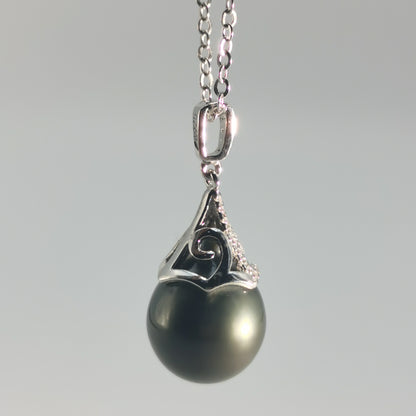 Tahitian Black Saltwater Raindrop Pearl Pendant S925 Silver Moissanite Necklace