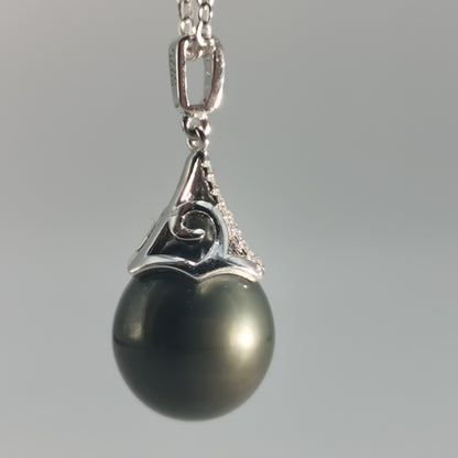 Tahitian Black Saltwater Raindrop Pearl Pendant S925 Silver Moissanite Necklace